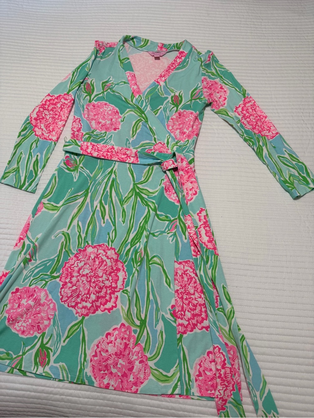 Lilly Pulitzer Pink Floral Wrap Dress on Aqua
